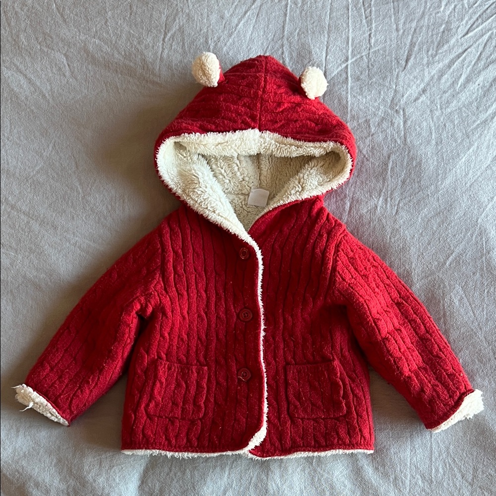 GAP Red Knit Jacket with Cream Lining